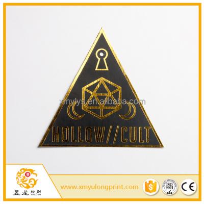 China Viable Black Color Bottom Triangle Shape Swing Tag With Punch Hole Gold Foil Hang Tag for sale