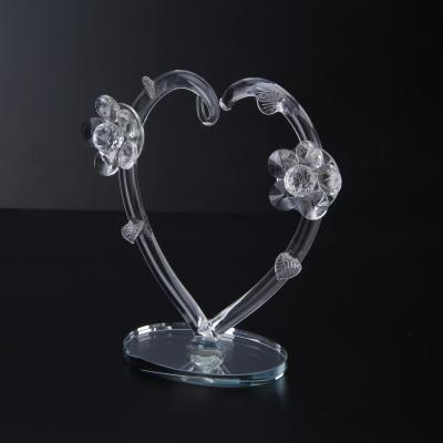 China China Innovation Design Heart Shape Flower Clear Crystal Decoration Glass Crafts for sale