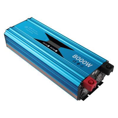 China Factory Wholesale High Power Inverter 12V 48V DC To AC 110V 220V 8000W Pure Sine Wave Inverter 48.5*21*16CM for sale