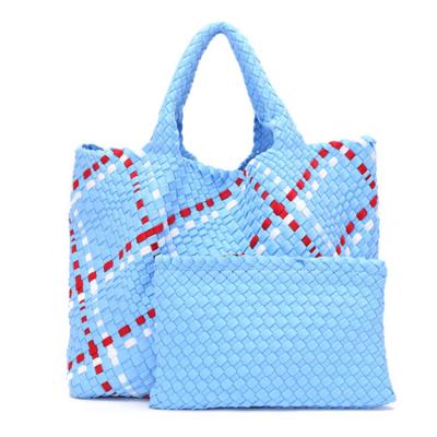 China Eco-friendly Fashion Neoprene&PU Woven Handcrafted Women Bag Waterproof Neoprene Beach Tote Bag for sale