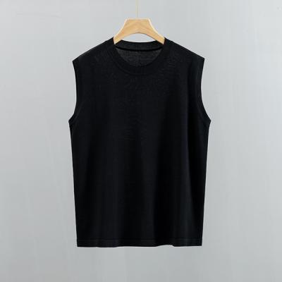 China Summer vintage pullover 100% cashmere anti-pilling knitted sleeveless pure black sweater vest for women for sale