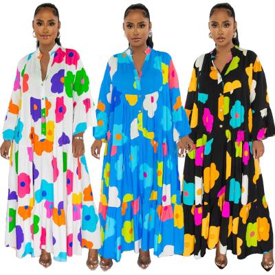 China Anti-Static New Arrival Fall Shirt Dress Plus Size Floral Print Loose Long Sleeve Maxi Dress For Women for sale