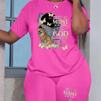 China Sustainable Hot selling casual Summer New plus size women clothing letter graphic print 2 piece set women for sale