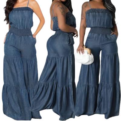 China Breathable Hot sale loose denim jumpsuit women fashion one piece jumpsuit woman rompers wide leg jumpsuit for sale