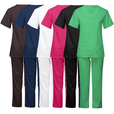 China Wholesale Reusable Women Stretch Uniform Scrubs Suits Doctor Nursing Scrubs Suits Colors Hospital Uniform Designs for sale