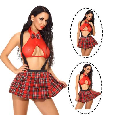 China Lingere sexy red jumpsuits are absolutely sexy alluring sexy lace suspenders costume student uniform for sale