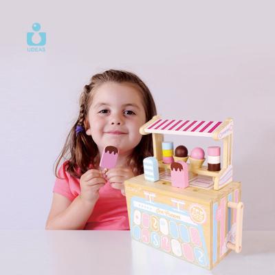 China Eco-friendly material UDEAS montessori toys diy wooden toys kitchen role play ice cream wooden set for sale