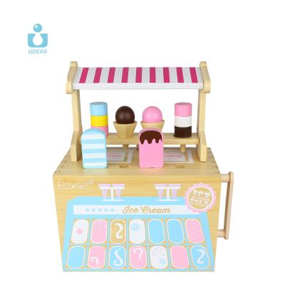 China Eco-friendly material UDEAS montessori toys diy wooden toys kitchen role play ice cream wooden set for sale