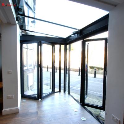 China Modern luxury exterior bifold door black aluminum glass patio bifold doors for sale