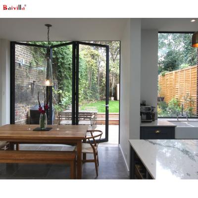 China Modern transparent glass aluminum external low folding doors and e windows with thickened bifold door track for sale