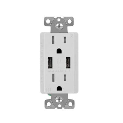 China 2 Dual Usb Receptacle 15a 125v AC Power Outlet FTR15 Baus USB Ports Receptacle Charging White Color 3.1amp for sale