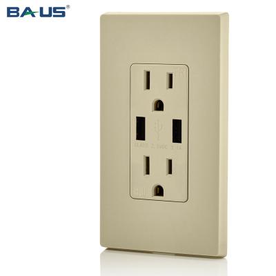 China 2 USB Outlet FTR 15a Fast Charging USB Wall Charger With iPhone High Speed ​​USB Charger Outlet Ivory Color, 3.1Amp 125v for sale