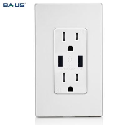 China 2 USB Ports FTR15 Dual Outlet FTR15 Usb gfci Power Outlet Charging Outlet With USB Charger High Speed ​​Receptacle White Color 3.1Amp 15A for sale