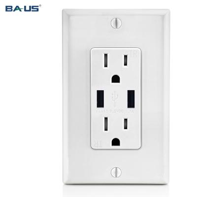 China 2 USB Ports Dual Outlet FTR15 Usb Wall Outlet Charging Receptacle With USB Charger High Speed ​​Receptacle White Color 3.1Amp 15A for sale