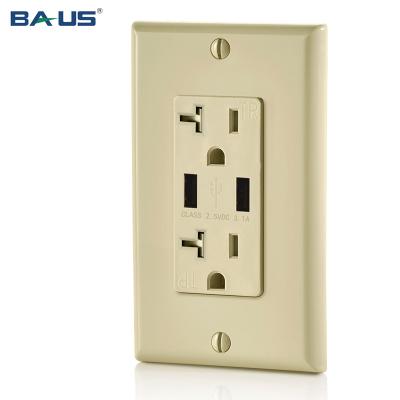 China 2 Charging USB Ports Outlet FTR20a Wall Socket With Height Speed ​​Dual Usb Charger Ivory Color 3.1Amp for sale