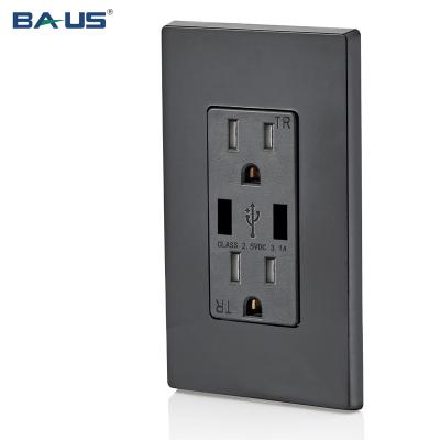 China 2 Ports USB Outlet FTR15 Charging Power Socket With USB With 3.1amp Black Color USB Charger High Speed ​​Outlet Outlet With USB 15A for sale