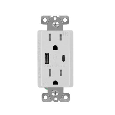 China Type A Charging Type C USB Ports Outlet FTR15C 125V 15A Usb C Wall Socket With Wall Plate for sale