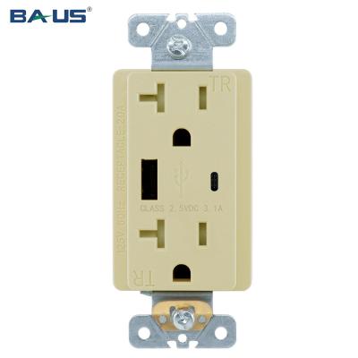 China Type A Type C USB Ports Outlet FTR20 Charging Type A Type C kasa smart with high speed usb charger outlet ivory color 3.1Amp 20 A for sale