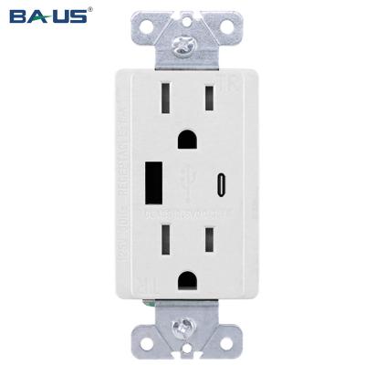 China Type A Type C USB Ports Outlet FTR15 Charging Type A Type C Dual USB Outlet With White Color 3.1Amp USB Charger Outlet High Speed ​​Smart USB Wall 15A for sale