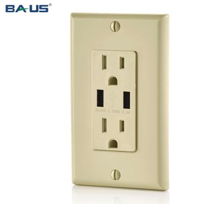 China 2 USB Ports Charging Outlet FTR 15a 125v 2 Port Wall Usb Port Outlet With USB High Speed ​​Charger, Ivory Color 3.6Amp Power Outlet for sale