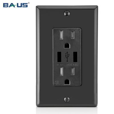 China 2 USB Charging Outlet FTR15 Ports Dual USB Outlet With Black Color 3.6amp Usb Socket High Speed ​​USB Charger Outlet Port 15A for sale