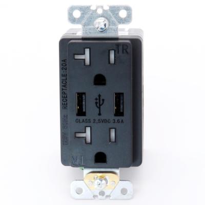 China 2018 Easy Installation Dual USB Outlet With Black Color 3.6Amp USB Charger Outlet High Speed ​​USB Receptacle 20A for sale