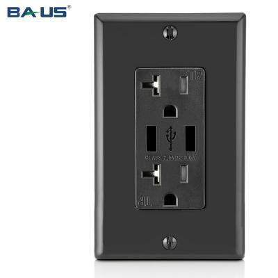 China 2 USB Charging Ports Outlet FTR20 Outlet Dual Usb With High Speed ​​Elecrical Outlet With Usb 20A Usb Black Color 3.6Amp Wall Outlet for sale