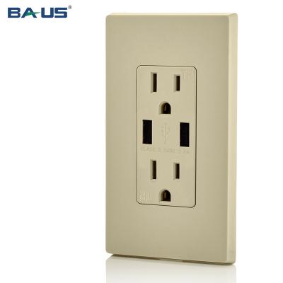 China 2 Ports USB Outlet FTR 15amp USB Wall Socket Charging Charger With High Speed ​​Fast Mobile USB Charger Outlet, Ivory Color 3.6Amp for sale