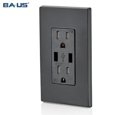 China 2 Ports USB Outlet FTR15 Left Charging USB Charger With Cell Phone Charger USB Black Color 3.6amp Wall Plug With USB 15A for sale