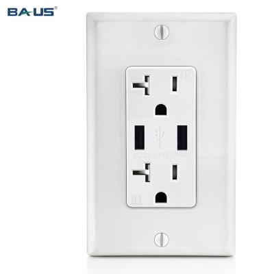 China 2 USB Ports Outlet FTR 20amp 2021 Wall Usb Charging Dual Outlet Port With USB Charger High Speed ​​Outlet White Color 3.6Amp for sale