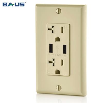 China 2 USB Charging Ports Dual USB Outlet FTR20A Universal Usb Socket With High Speed ​​Usb Charger Outlet Ivory Color 3.6Amp for sale