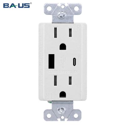 China Type A USB Type C USB Ports Outlet FTR15 Charging Type Electrical Outlet With High Speed ​​Usb Charger Outlet White Color 3.6 Amp15A for sale