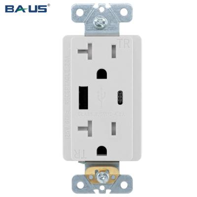 China Type A Type C USB Ports Outlet FTR20 Charging Type A Type C USB Charger Outlet With White Color 4.2 Amp 20A Double USB Smart Outlet Plug for sale