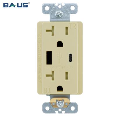 China Type A Type C USB Ports Outlet FTR20 Charging Type A Type C Usb Charger Outlet With Double Ivory Color 4.2 Amp 20A Usb Outlet And Power Outlet 20A usb for sale