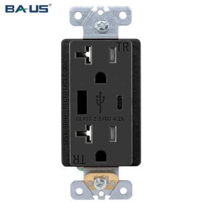 China Type A Type C USB Ports Outlet FTR20 Charging Type A Type C USB Charger Outlet With Black Color 4.2 Amp 20A Double USB Outlet Supplement for sale