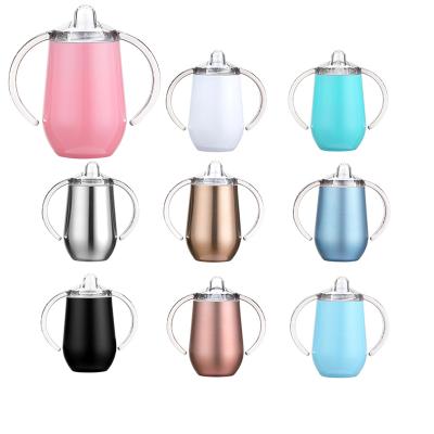 China Sustainable Savy 10oz Stainless Steel Baby Sippy Cup With Spout Egg Shape Tumbler Baby Bottles With Double Handle for sale