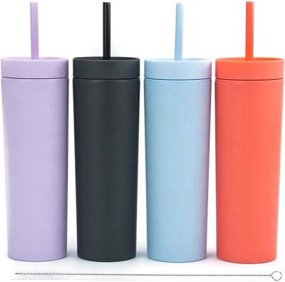 China Viable Wholesale 16oz Customized Lean Tumbler With Lid And Straw Plastic Reusable Matte Painted Double Wall Acrylic Tumbler for sale