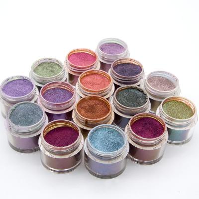 China 15colors Magic Glitter Nail Art Dipping Powder Holographic Chrome Mirror Chameleon Nail Powder for sale