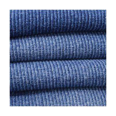 China 97% C 3%SP Indigo Breathable Denim Knitted Rib 2*2 Fabric For Jeans Sweater Shirt Wholesale for sale