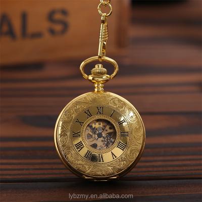 China Antique Antique Manual Wind Hollow Hand Winding Retro Roman Mechanical Pocket Watch for sale