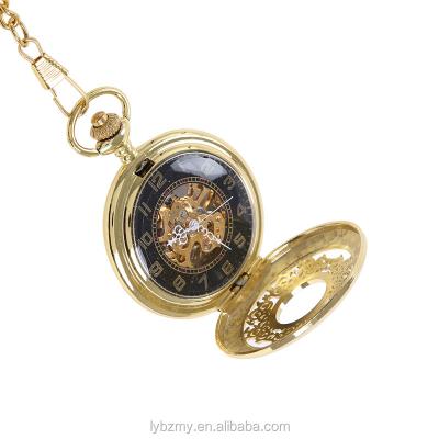 China Antique Cavity Gold Manual Wind Antique Mechanical Watches Key Chain Retro Mechanical Pocket Watch for sale