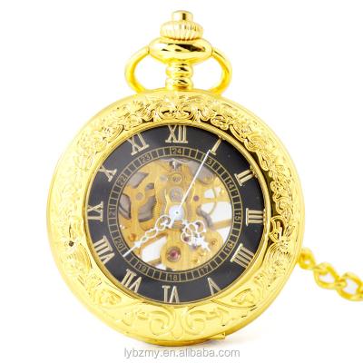 China Wholesale Antique Black Skeleton Mechanical Watches Hand Winding Retro Roman Pocket Watch for sale