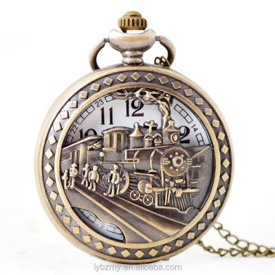 China Favor Antique Classic Bronze Women Men Vintage Vintage Train Quartz Hollow Pocket Watch for sale