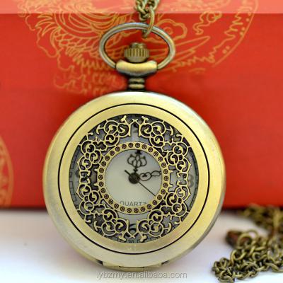 China Retro Wholesale Antique Bronze Flip Hollowed Flower Quartz Pocket Watch for sale