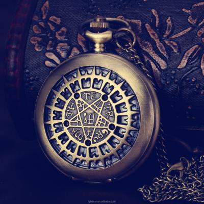 China Vintage Star Quartz Clock Men Women Antique Bronze Hollow Chain Necklace Pendant FOB Pocket Watch for sale