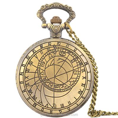 China Wholesale Antique Bronze Hollow Chain Necklace Chain Vintage Symbol Quartz Pendant FOB Pocket Watch for sale