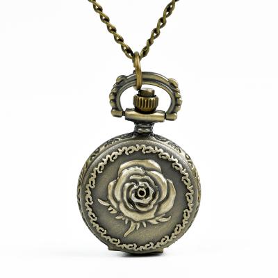 China Vintage Classic Small Size Antique Heart Roman Bronze Diameter 27MM Flower Peony Hollow Pocket Watch for sale