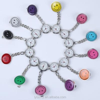 China Hot Selling Stainless Steel Mix 10colors Smile Nurse Pocket Watch Silicone Quartz Nurse Watch for sale