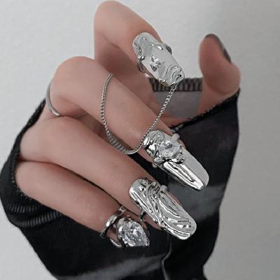 China Durable Charm Lady Rhinestone Fingernail Protective Fashion Jewelry  Nail Ring Crystal Finger Nail Rings For Women for sale