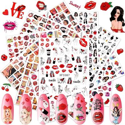 China Remove Popular red sexy lips flower heart tattoo wraps nail art stickers for nail decoration for sale